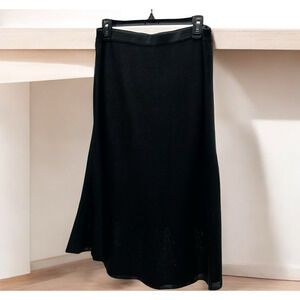 MING WANG A-Line Midi Skirt Size Medium Textured Round Hem Mixed Knit Pleats